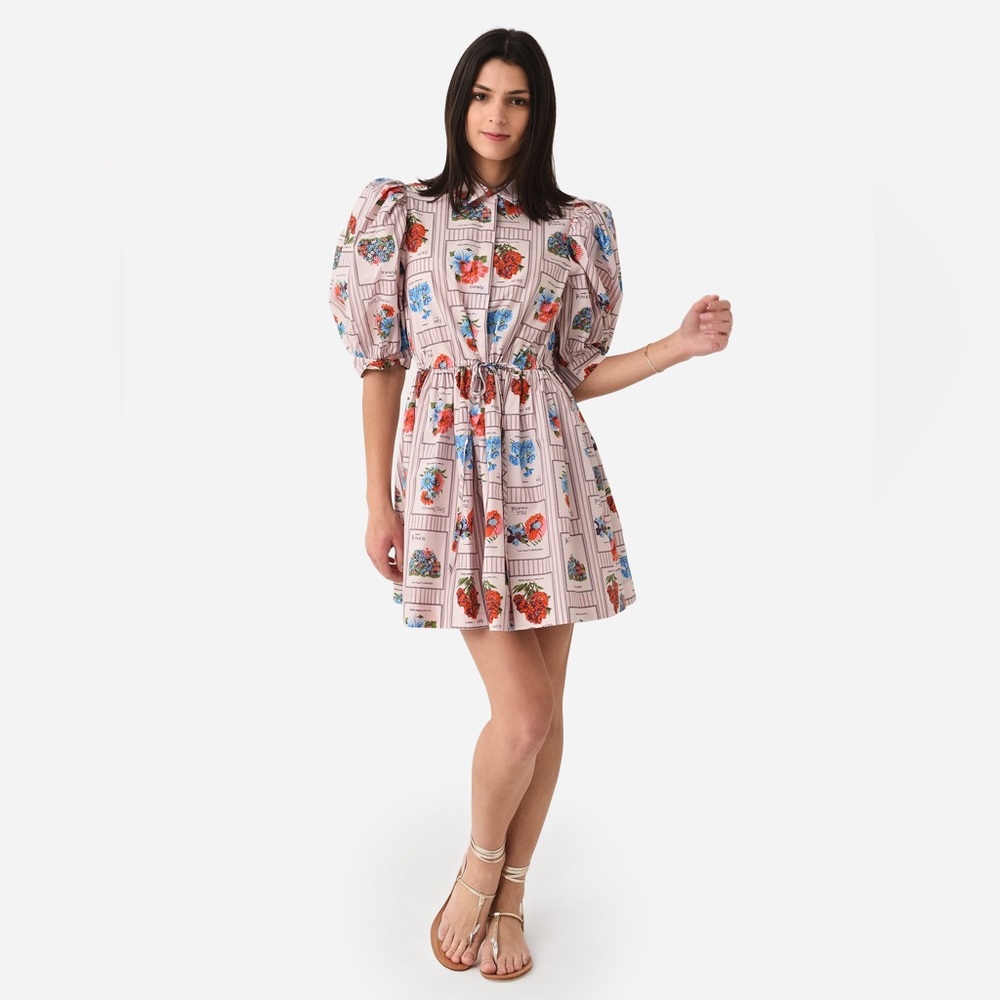 HUNTER BELL Flower seed Smocked Puff Sleeve Mini Dress SMALL